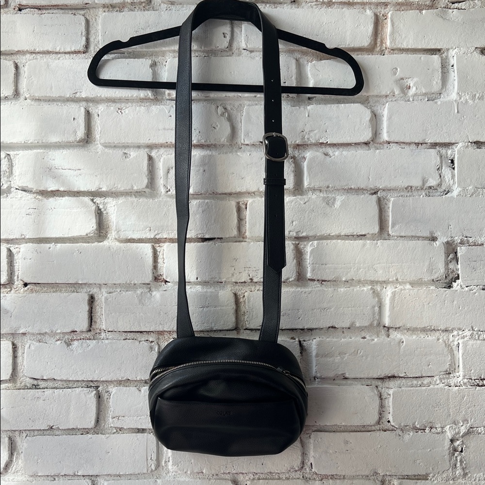 Black womens Crossbody Bag - adjustable faux Leather Sling buckle shoulder bag